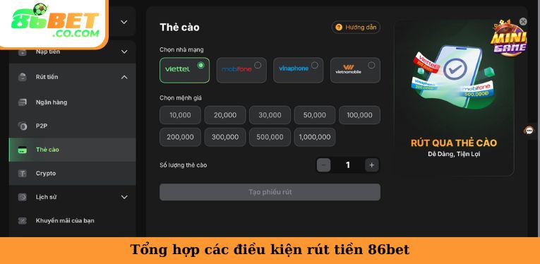 Rút Tiền 86bet - Nhận Thưởng An Toàn, Nhanh Chóng Tại Nhà Cái Tổng hợp các điều kiện rút tiền 86bet