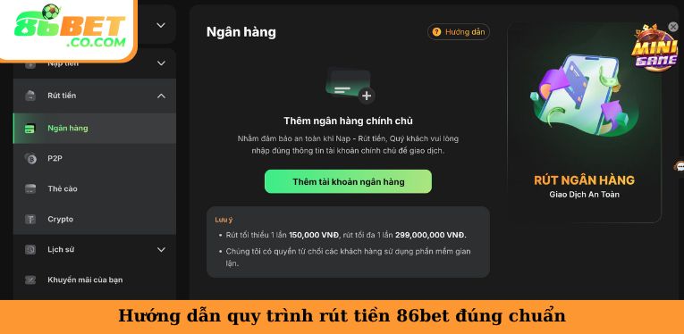 86Bet Hướng dẫn quy trình rút tiền 86bet đúng chuẩn